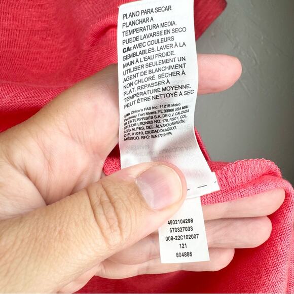 Chico's Linen Sweater Trim Pullover Relaxed Tee In Coral Pink Size 2 [US Large] - Picture 10 of 10